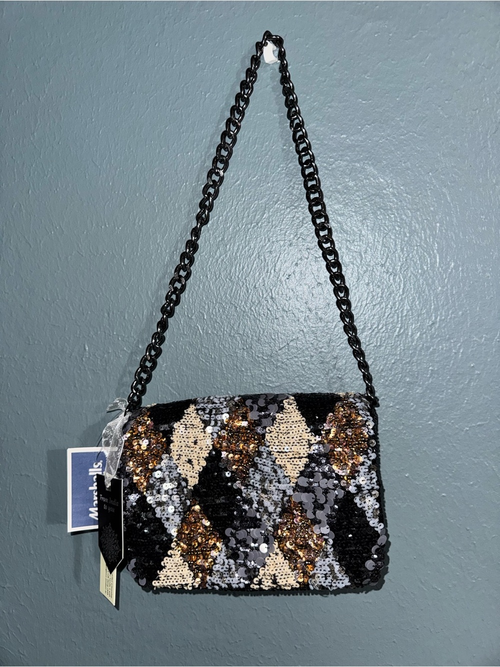 Sequin Argyle Wristlet in Black, Gold & Silver